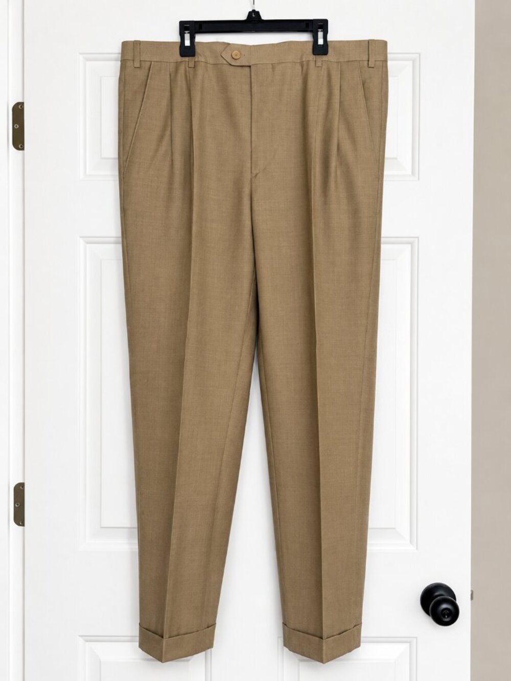 Santorelli Tan Dress Pants Men's Size 36 Pleated Cuffed Trousers - Picture 2 of 5